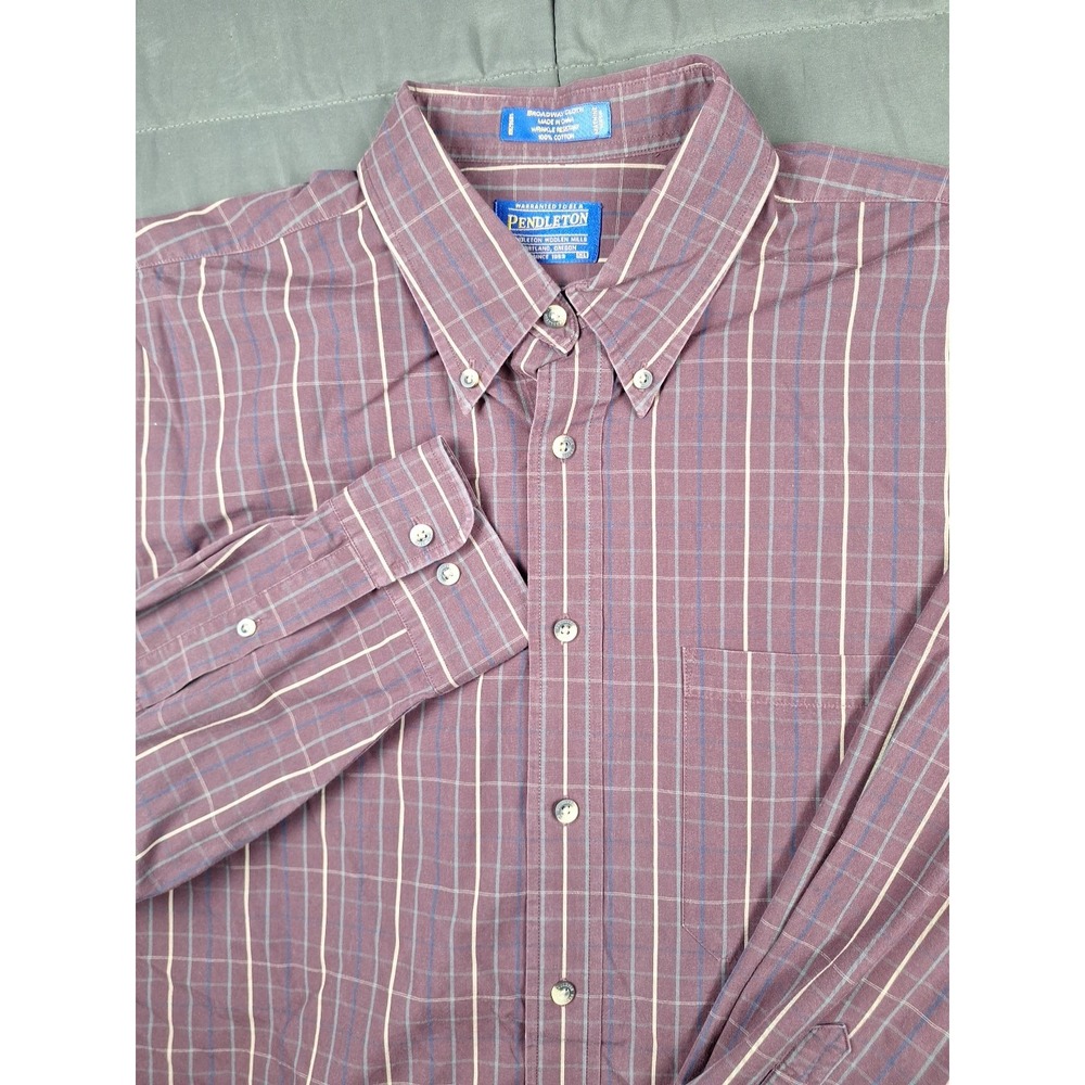 Pendleton Men's Broadway Cloth Maroon Button Down XL‎ Plaid Preppy Office Work